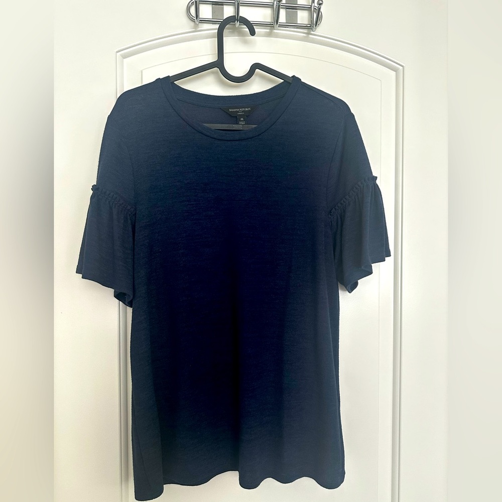 Navy Blue Ruffle Sleeve Top